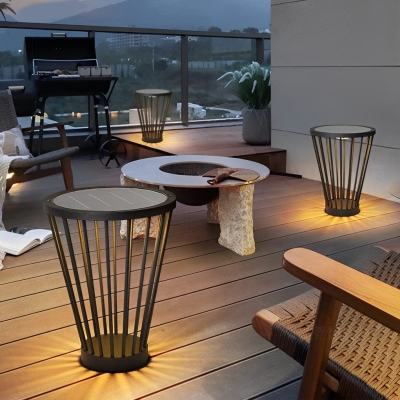 Modern Stainless Steel Outdoor Floor Lamp with Table, Water-Resistant, Energy-Saving LED, Farmhouse Charm for Garden or Patio