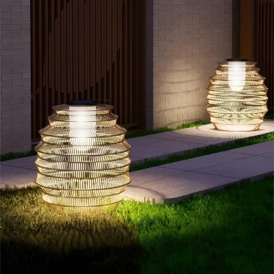 Stainless Steel Solar Garden Light with Hand Woven Rubber Rattan, Energy-Saving LED, Rustic Style for Tabletop, Lawn, Patio, and Pathway Decor