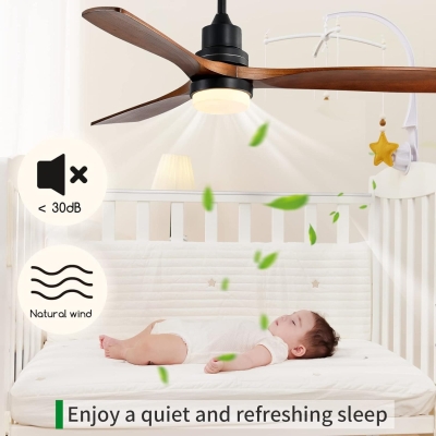 52 in. Wood Ceiling Fan, 3 Blades Ceiling Fan with Remote, Farmhouse Reversible Ceiling Fan for Patio Living Room Bedroom, Office Ceiling Fan
