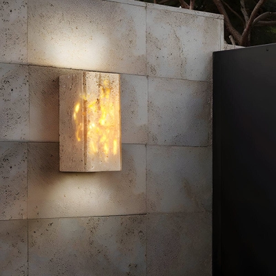 Elegant Yellow Travertine Stone Wall Sconce with LED Warm White Light, Waterproof Design for Indoor and Outdoor Use, Japanese Wabi-Sabi Style