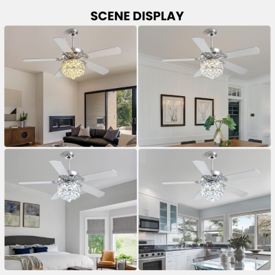 52 in. Modern LED Crystal Ceiling Fan Chandelier with Light, Reversible Ceiling Fan Light Fixture with Remote for Bedroom Dining Room Living Room