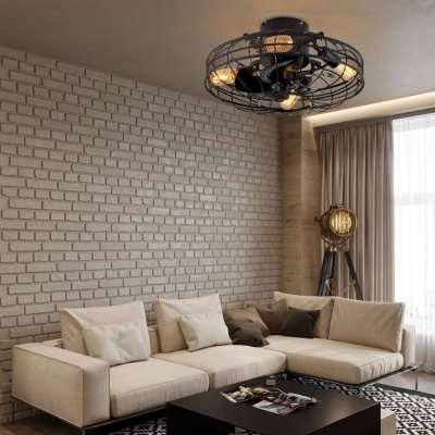 Industrial Small Flush Mount Ceiling Fan with Light and Remote Control, Black Low Profile Bladeless Ceiling Fan Light