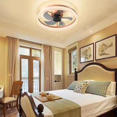 Round Pink Ceiling Fan with Lights, Modern Dimmable LED Ceiling Fan, Low Profile Ceiling Fan with Light Remote Control