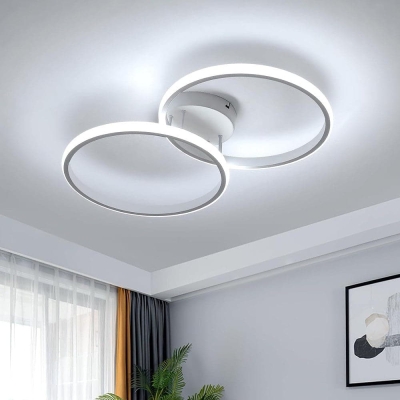 2-Ring Modern LED Flush Mount Ceiling Light Fixture, White Modern Dinning Ceiling Light for Living Room Kitchen Hallway Bedroom
