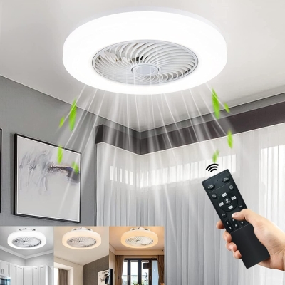 18 in. Bladeless Ceiling Fan with Lights, Modern Flush Mount Ceiling Fan with Remote Control, Dimmable LED Fan Light Fandelier Ceiling Fan with Light