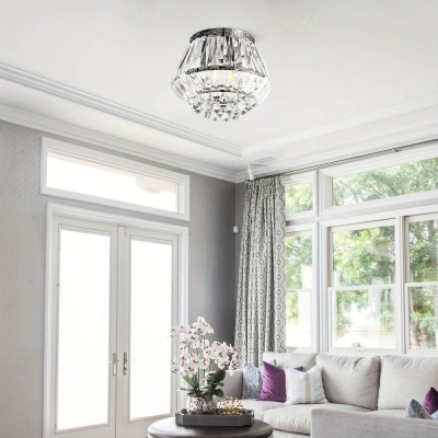3-Light Diamond Shaped Chrome Crystal Flush Mount Light