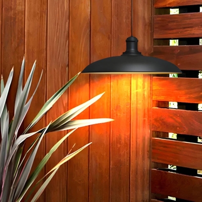 Rustic Black Outdoor Pendant Light with Durable Carbide Steel, Saucer-Shaped Shade, and Warm White LED for Garden or Balcony, 2 Sizes