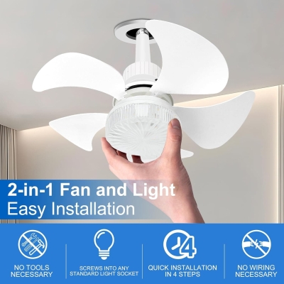 Socket Light Fan with Remote Control, White Small Ceiling Fan with Lights, Dimmable LED Ceiling Fan for Bedroom Kitchen Closet, Wireless Ceiling Fan