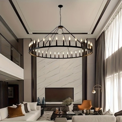 Large Black Wagon Wheel Chandelier Pendant Light with 36 Candle Lights