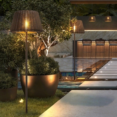 Durable Outdoor LED Garden Light with Rattan Woven Lampshade, Waterproof Stainless Steel Body, and Warm Bright Light for Artistic Landscape Lighting