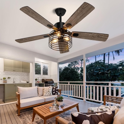 52 in. Farmhouse Ceiling Fan with Light and Remote, Rustic Caged Ceiling Fan, Industrial Ceiling Fans, Black Ceiling Fan for Bedroom Living Room Patio