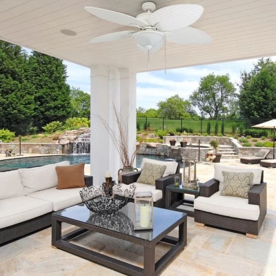 52 in. Outdoor Ceiling Fan with Light for Patio Porch, White Tropical Ceiling Fan with Pull Chain Control