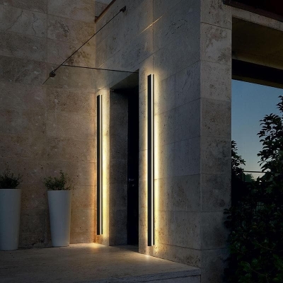 Chic LED Outdoor Wall Light for Front Porch, Black Long Strip Sconce Light Wall Lights, Warm White Tone