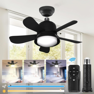 Black Socket Remote Control Ceiling Fan and Light, LED Screw In Ceiling Fan for Bedroom Kitchen Living Room Fan