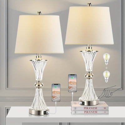 Set of 2 Modern White Drum-Shaded Table Lamp, Dimmable Console Table Lamp with Touch Control for Bedroom Bedsides Nightstand Living Room