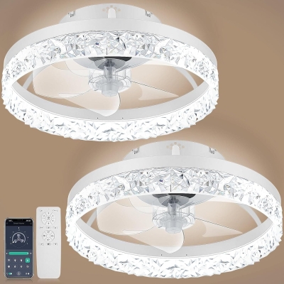 Set of 2 Modern Remote Control Ceiling Fan and Light, Dimmable Flush Mount Ceiling Fan with LED Light