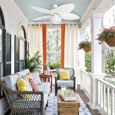52 in. Outdoor Ceiling Fan with Light for Patio Porch, White Tropical Ceiling Fan with Pull Chain Control