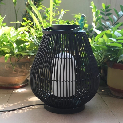 Elegant Rattan Outdoor Floor Lamp with Built-in E27 Light Source, Perfect for Garden, Balcony, and Patio, Warm, Bright Light &amp; Retro Design