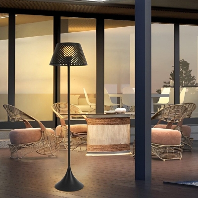 Elegant Perforated Outdoor Floor Lamp with Stainless Steel Stand and Solar-Powered LED for Indoor and Outdoor Use, Eco-Friendly and Durable