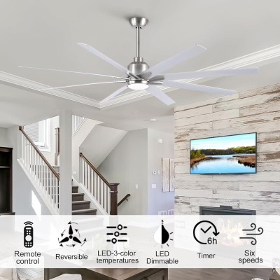 72 in. Brushed Nickel Ceiling Fan, Large Remote Control Ceiling Fan with Light, Contemporary Ceiling Fans for Living Room Office, Covered Ceiling Fan