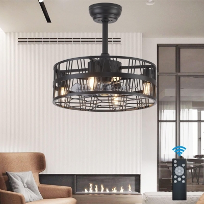 20 in. Black Caged Ceiling Fan with Light Remote Control, Bladeless Industrial Ceiling, Farmhouse Fan Light Fixtures for Kitchen Living Room Bedroom