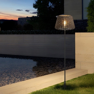Rattan Shade Ralph Outdoor Floor Lamp with Stake, Handwoven Rattan, Stainless Steel, IP65 Waterproof for Pathways, Gardens, and Lawns