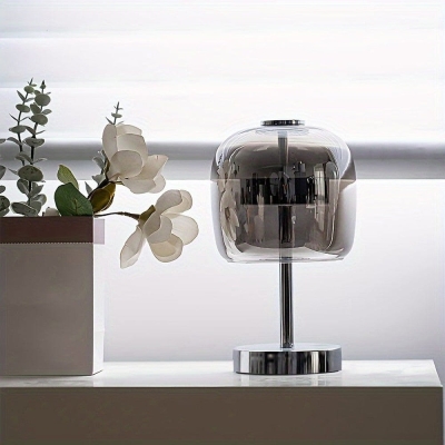 Smoke Grey Glass Table Lamp Desk Lamp, Dimmable Bedside Night Light with USB Port