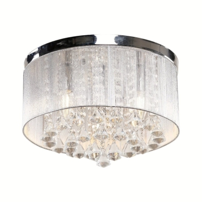 3-Light Chrome Drum Shaped Crystal Flush Mount Light