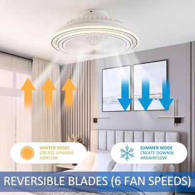White Enclosed Remote Control Ceiling Fan with LED Light, RGB Dimmable Ceiling Fan with Bluetooth Speaker