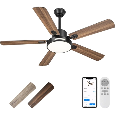 52 in. Farmhouse Ceiling Fan, Industrial Ceiling Fans with Light and Remote Control, Matte Black Ceiling Fan with 5 Reversible Blades