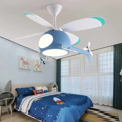 42 in. Blue Ceiling Fan, Helicopter Ceiling Fan with Lights and Remote Control, Fan for Summer