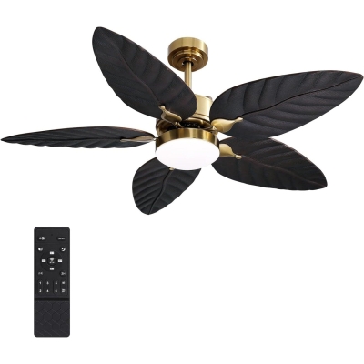 52 in. Indoor Outdoor Tropical Ceiling Fan with Remote APP Control, Flush Mount Palm Leaf Ceiling Fan Light for Bedroom Dining Room Living Room