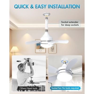 Socket Fans with Lights and Remote Control, Quiet Screw In Ceiling Fan for Bedroom Living Room Kitchen, Garage Ceiling Fan