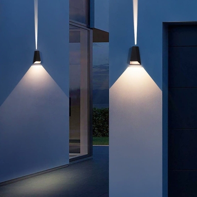 Modern Trapezoidal Wall Lamp with Up and Down Lighting, Rust-Proof Silver Black Finish, Energy-Saving LED, Ideal for Courtyard Enhancement