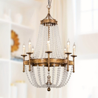 Rustic Gold Empire Crystal Chandelier, Wagon Wheel Crystal Chandelier with 8 Candle Shaped Lights