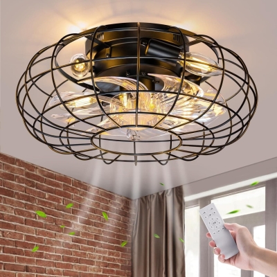 16 in. Bladeless Caged Ceiling Fan Lights with Remote, Small Industrial Farmhouse Flush Mount Ceiling Fan Light Fixture for Bedroom Kitchen