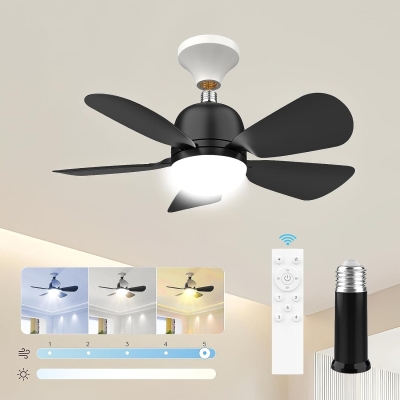 Black Socket Fan Light, Small Ceiling Fan with Lights and Remote, Dimmable LED Socket Ceiling Fan for Bedroom Kitchen Living Room Closet Garage