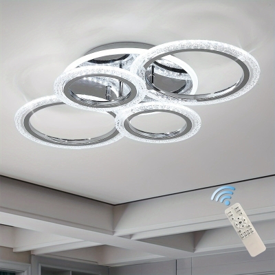 4-Ring LED Dimmable Flush Mount Ceiling Light Chandelier for Living Room Dining Room Bedroom