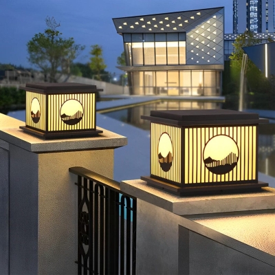 Modern Solar Outdoor Deck Post Lights, High Temperature Resistant, Waterproof, Rustproof with Imitation Marble Lampshade for Patio, Garden, and More