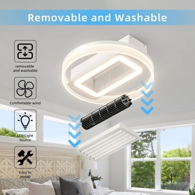 20 in. White Ceiling Fan without Blades, LED Remote Ceiling Fan with Light, Removable Washable Ceiling Lamp, Bedroom Ceiling Fans