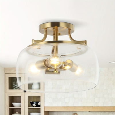 3-Light Gold Semi Flush Mount Light with Clear Glass