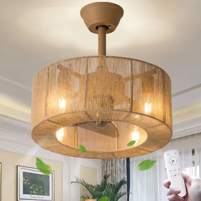 Boho Caged Ceiling Fan with Lights and Remote, Low Profile Ceiling Fan, Reversible Ceiling Fan Summer Winter, Fandelier for Bedroom Kitchen Living Room