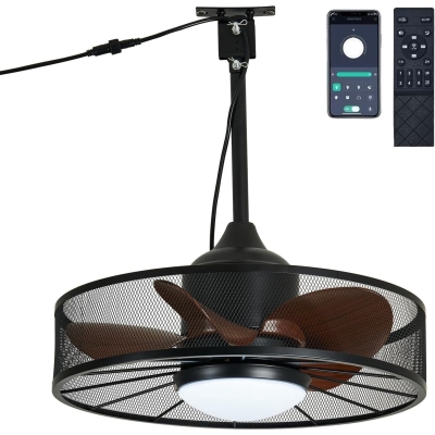 120 in. Wet Rated Outdoor Ceiling Fans with Light, Black Outdoor Fan with Remote for Patio Porch, Hanging Fan for Gazebo, Pergola Fan