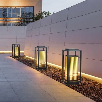 Classic Retro Style Minimalist Landscape Lighting with Rectangular Metal Lamp Body and Exquisite Lampshade for Unique Outdoor Decoration