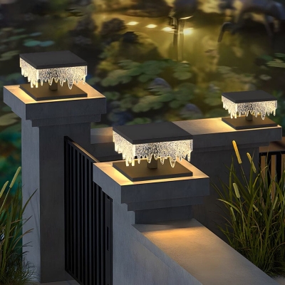 Durable Stainless Steel Solar and Hardwired Post Cap Lights with Unique Acrylic Lampshade Design for Villas, Gardens, and Gates, 3 Sizes Available