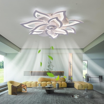 Modern Indoor Flush Mount Ceiling Fan with LED Light and Remote Control for Kids Room, Bedroom Ceiling Fans, Living Room Ceiling Fan