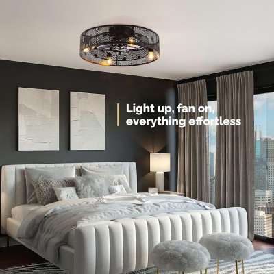 20 in. Caged Black Ceiling Fan Winter Summer, Industrial Ceiling Fans, Low Profile Ceiling Fan for Living Room Bedroom, Small Kitchen Ceiling Fan