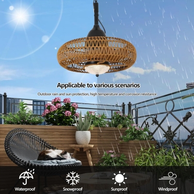 Waterproof Ceiling Fan with Light and Remote, Wet Rated Outdoor Fan for Gazebo, Boho Rattan Ceiling Fan for Living Room Bedroom, Outdoor Fan for Patio