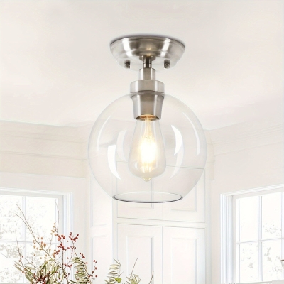 Modern Globe Glass Semi-Flush Mounted Ceiling Light Fixture, Industrial Ceiling Lighting Decoration for Hallway Bedroom Kitchen Island