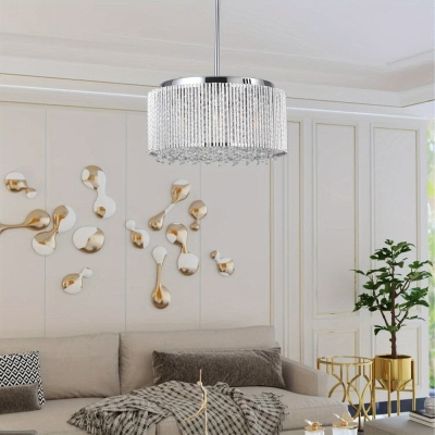 Chrome Crystal Chandelier Pendant Light, Modern Round Crystal Hanging Pendant Light Chandelier for Dining Room Kitchen Bedroom Living Room